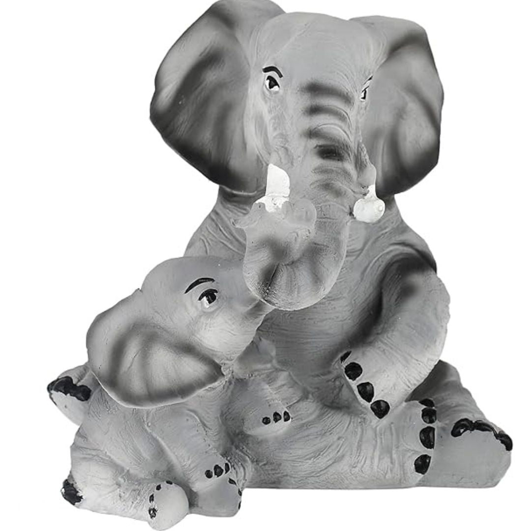Antique Finish Elephant & Child Decorative Showpiece