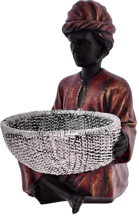 Men Statue with Basket for Living Room Anniversary Gift for Him