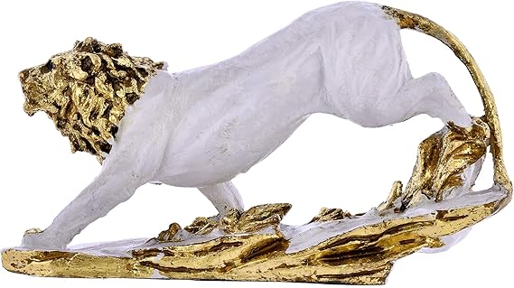 King Lion White Antique Finish Statue Sculpture for Home Decor
