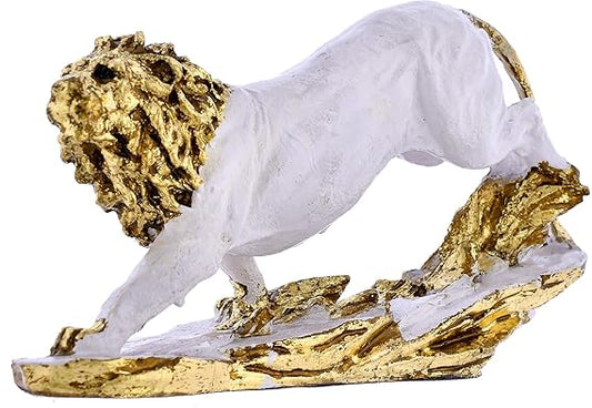 King Lion White Antique Finish Statue Sculpture for Home Decor