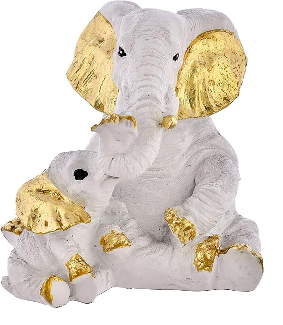 Small Elephant Family Mom and Baby Sculpture for Living Room