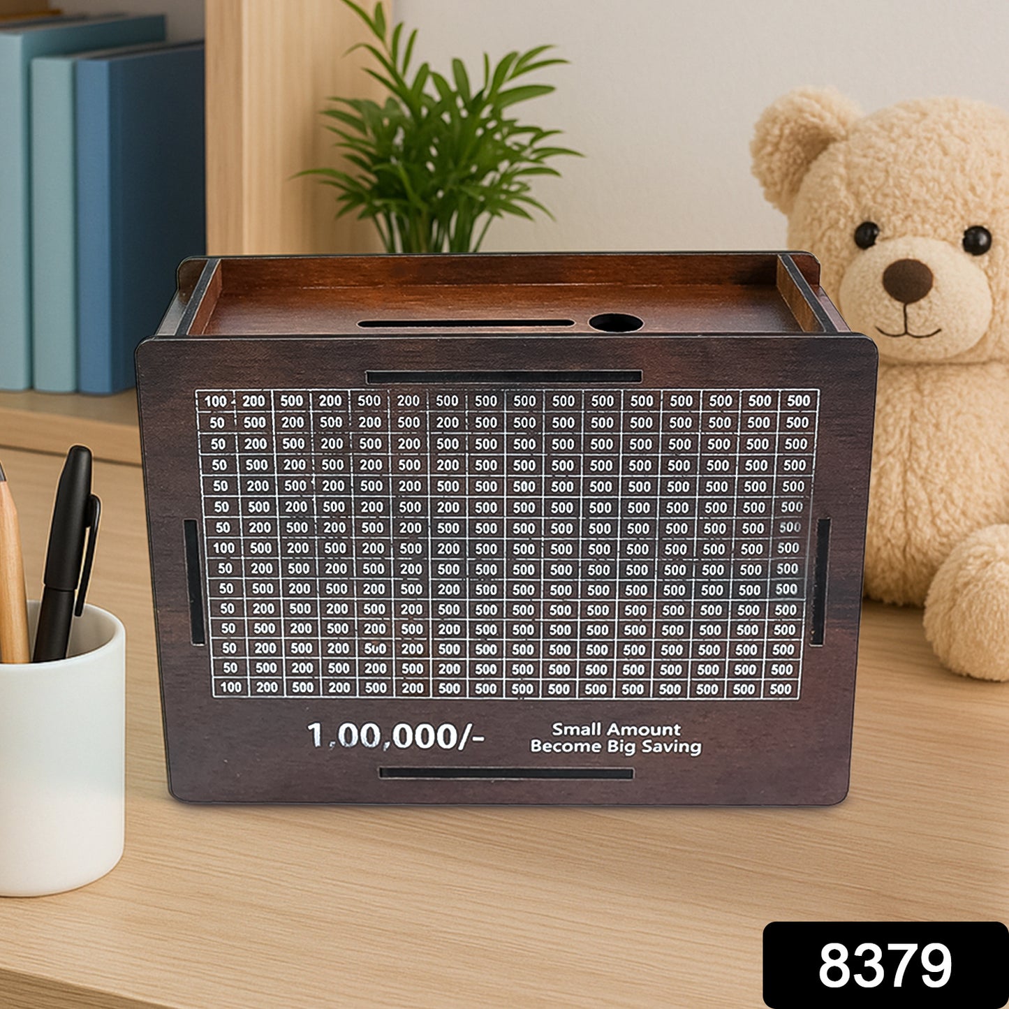 Wooden Money Piggy Bank Money Box (1 Pc With Marker Pen)