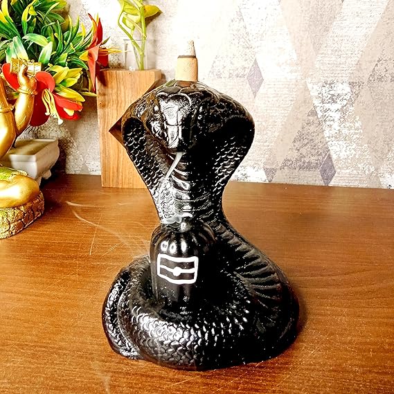 Handcrafted Snake Shiva Backflow Incense Holder with 10 Cones