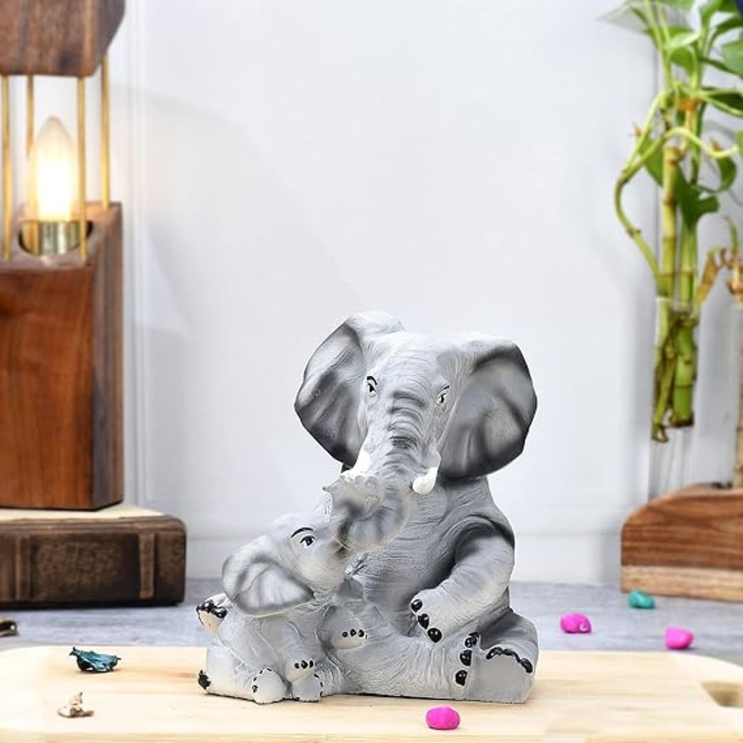 Antique Finish Elephant & Child Decorative Showpiece