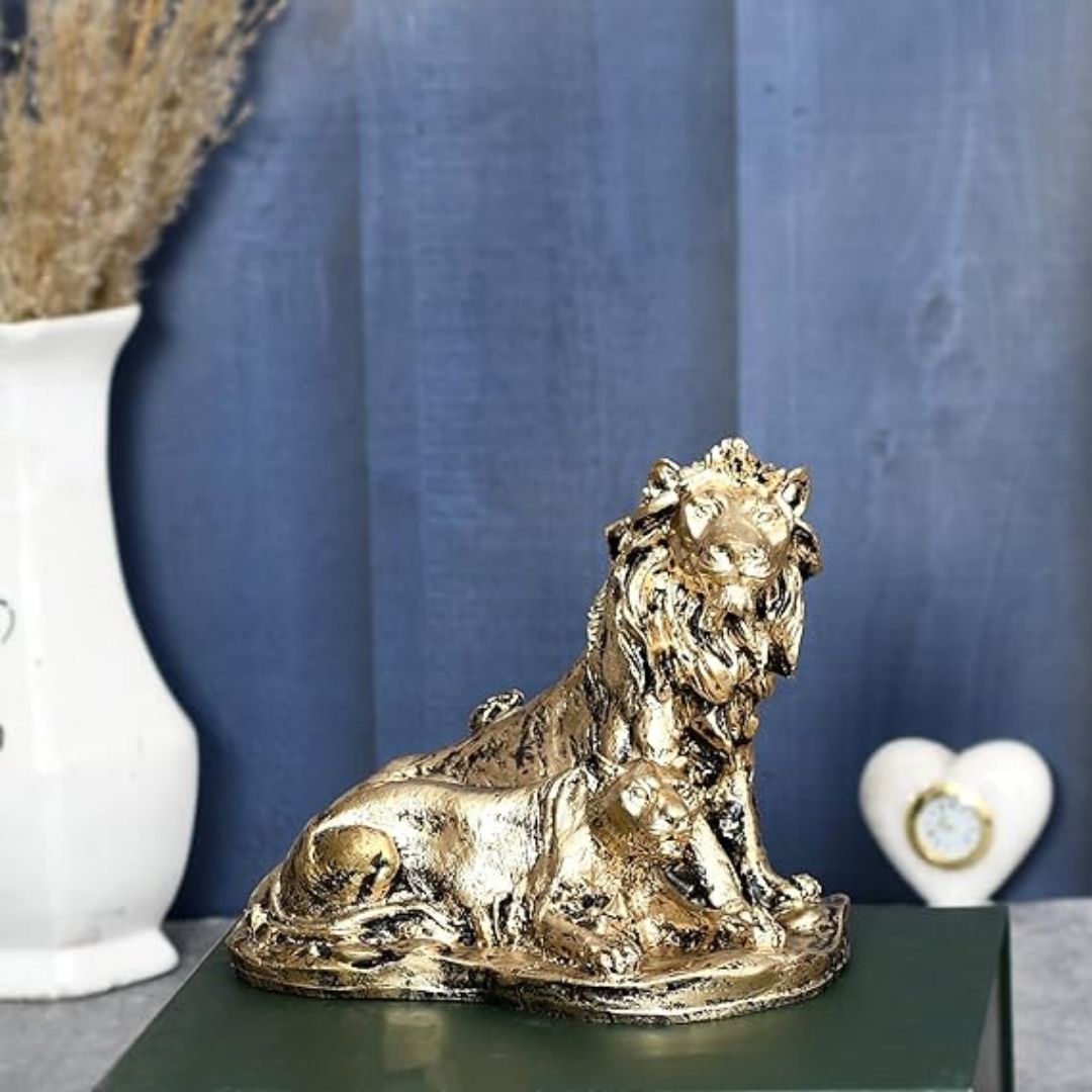 Antique Finish Lion Pair Decorative Showpiece for Home