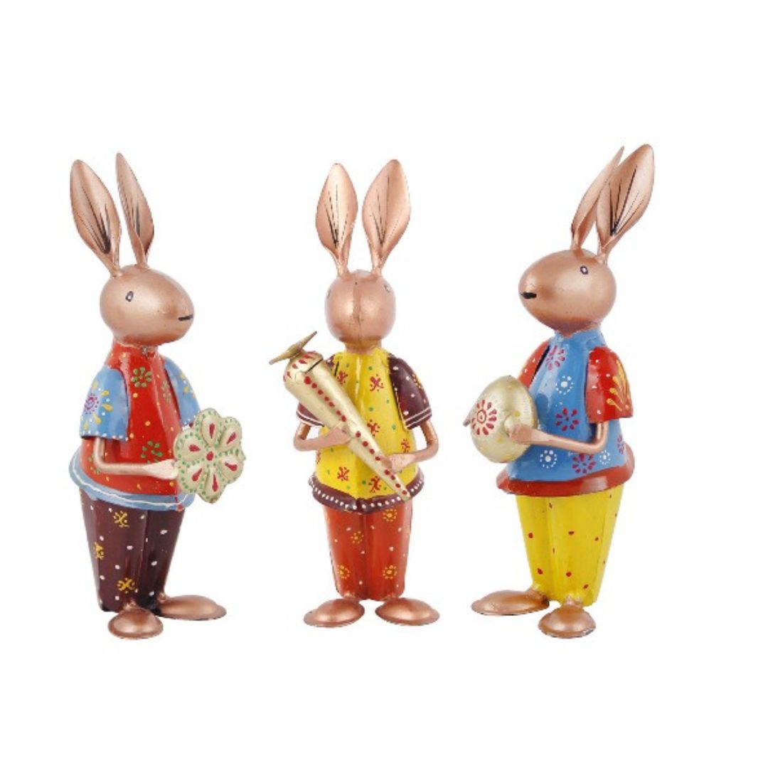 Big Iron Rabbit Figurines Set of 3 Decorative Gift Idea
