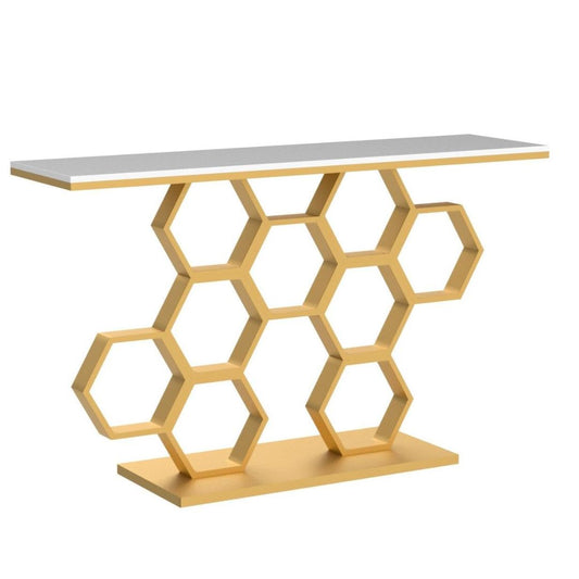 Elegant White & Gold Marble Console Table for Living Room