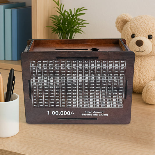 Wooden Money Piggy Bank Money Box (1 Pc With Marker Pen)