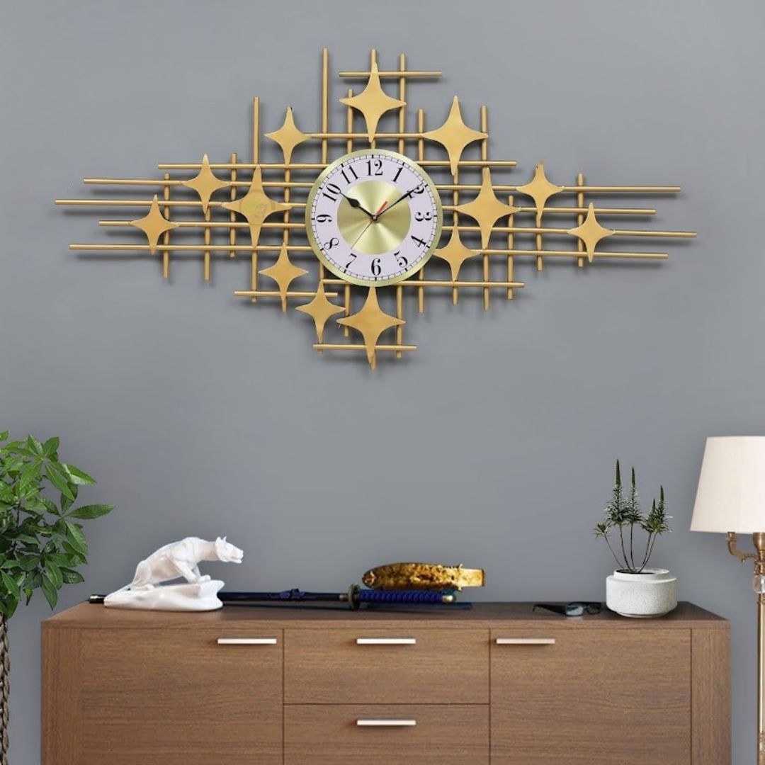 Gold Starburst Wall Clock with Geometric Design for Wall