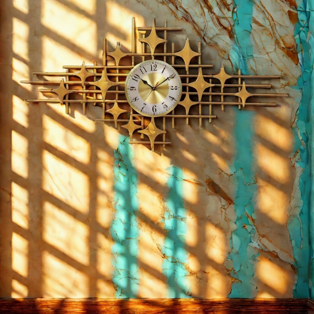 Gold Starburst Wall Clock with Geometric Design for Wall