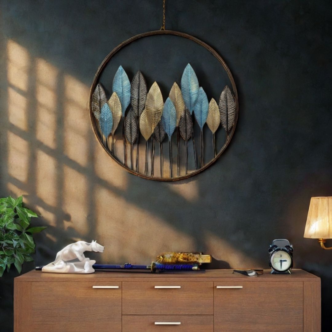 Golden Leaf Wall Art Elegant Circular Design for Home Decor
