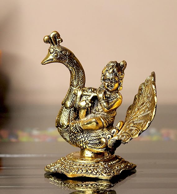 Handcrafted Laddu Gopal Playing Basuri on Peacock Decorative Showpiece