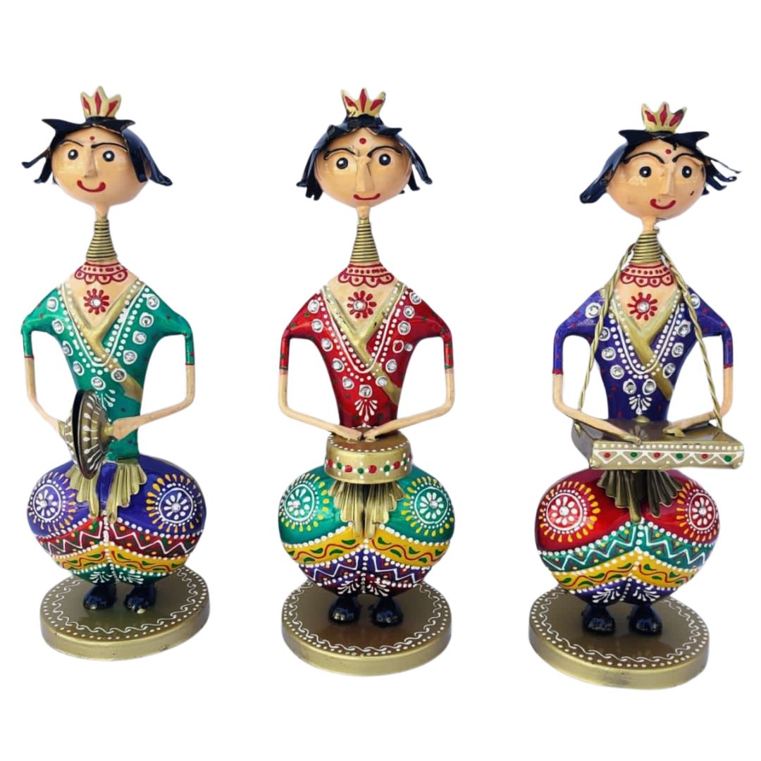 Handcrafted Iron Musical Sitting Lady Set of 3 Decor, Handicraft