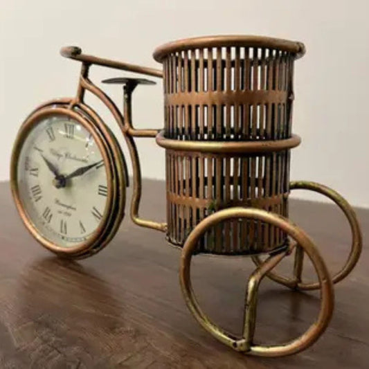 Iron Cycle Pen Stand with Clock – For Office & Table