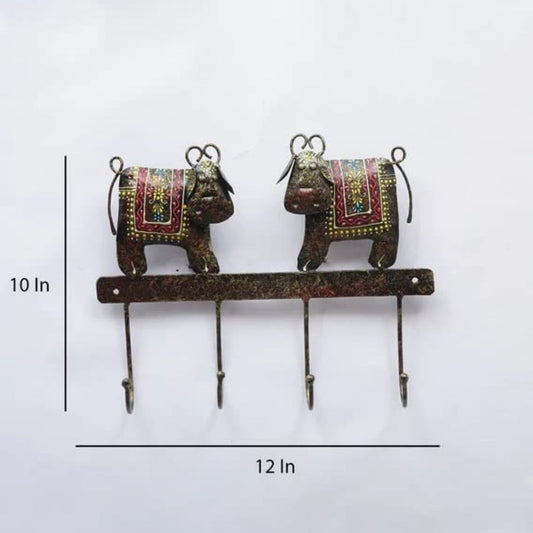 Iron Painted 2 Cow Key Holder  Wall Decor  Gift  4 Hooks