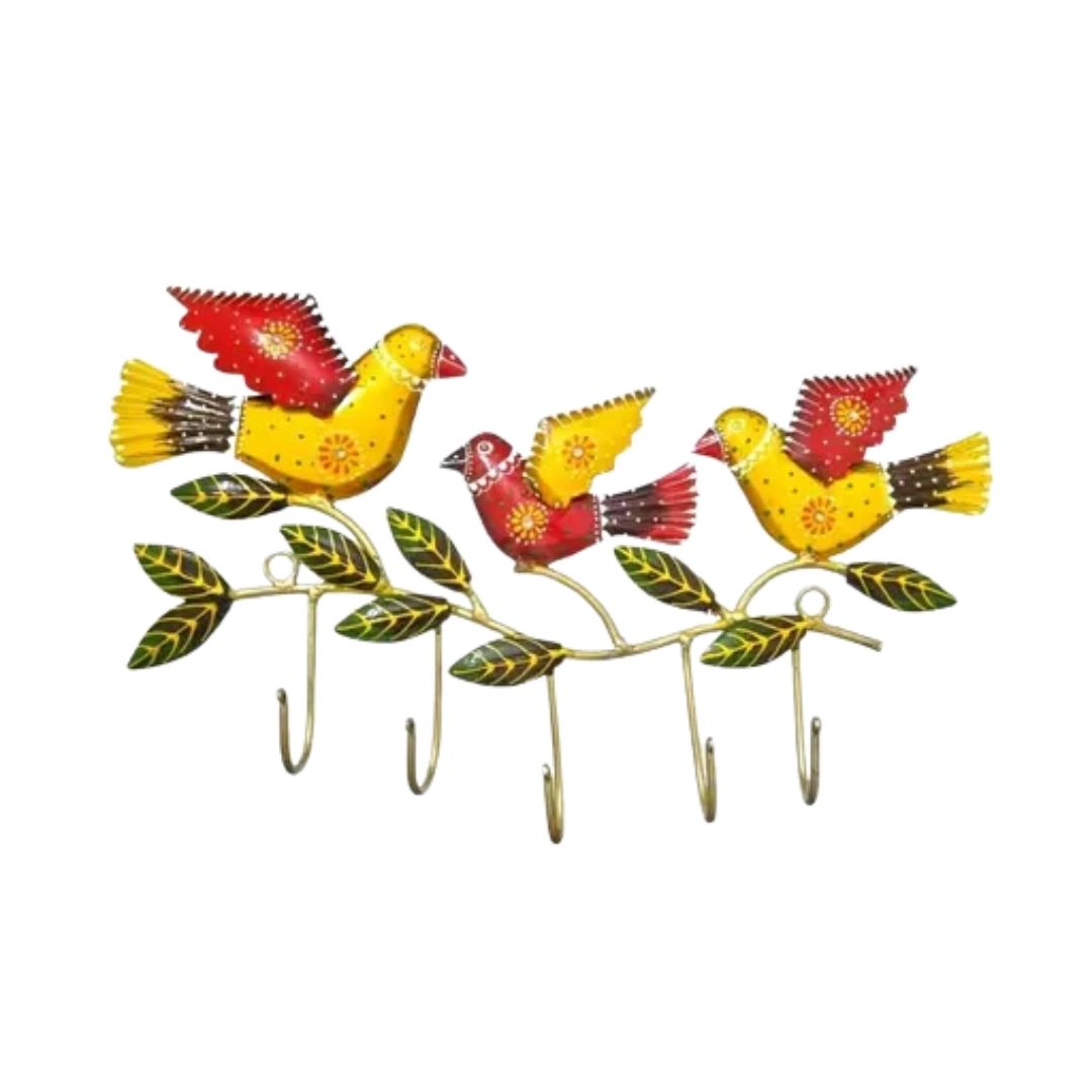 Iron Painted 3 Bird Key Holder Wall Decor Gift 5 Hooks