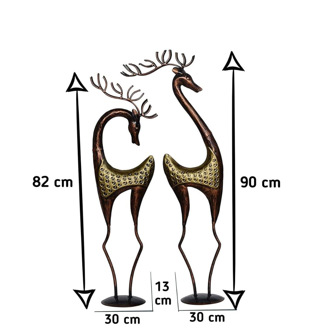 Iron Painted Long Deer Set of 2 Big Sculpture, Figurine