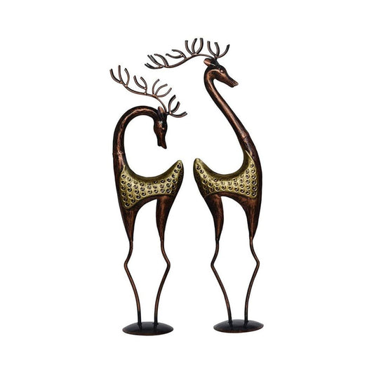 Iron Painted Long Deer Set of 2 Big Sculpture, Figurine