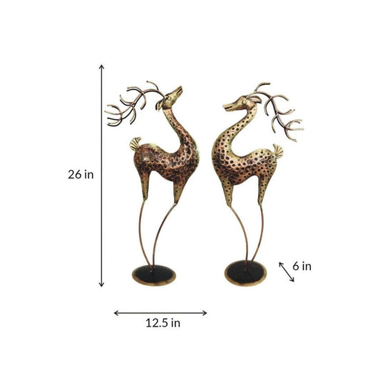 Iron Painted Long Deer Set of 2 Small Pieces for Home, Office