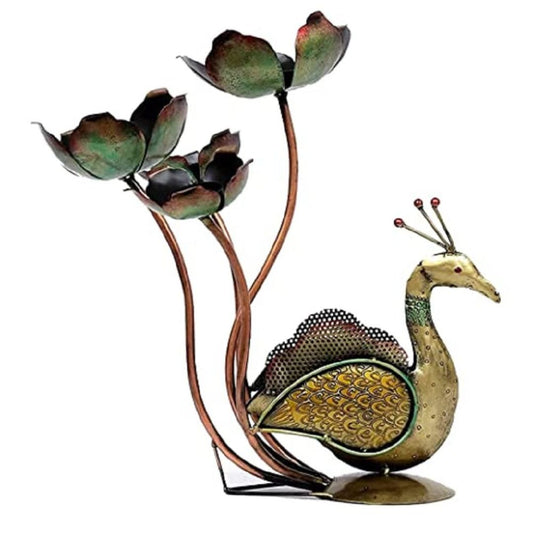 Iron Painted Peacock Tealight for Gift, Decoration