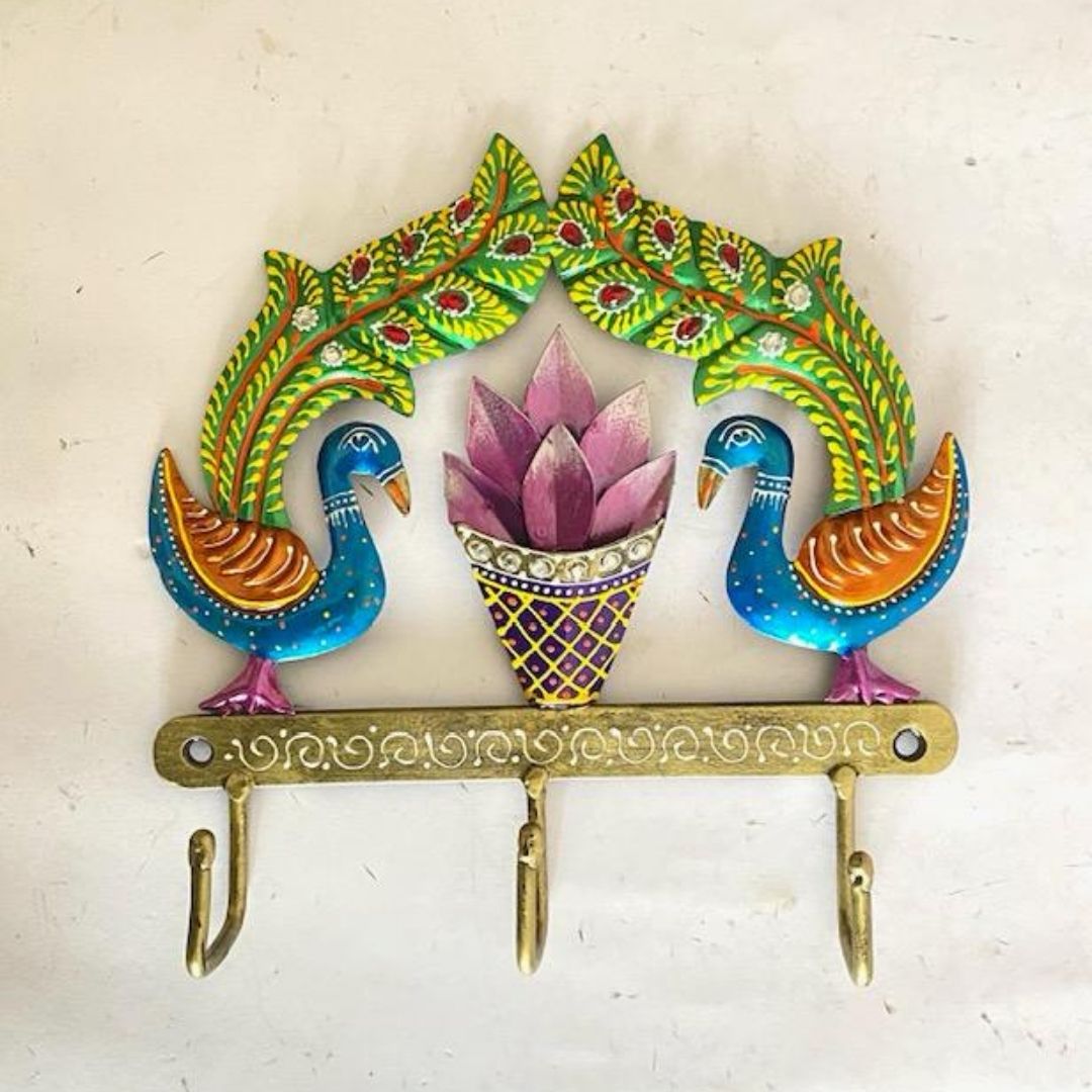 Iron Painted Peacock Wall Hook for Home Decor Gift 3 Hooks
