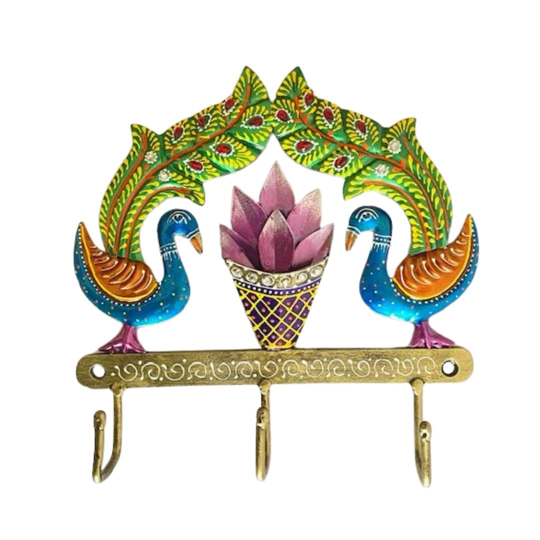 Iron Painted Peacock Wall Hook for Home Decor Gift 3 Hooks