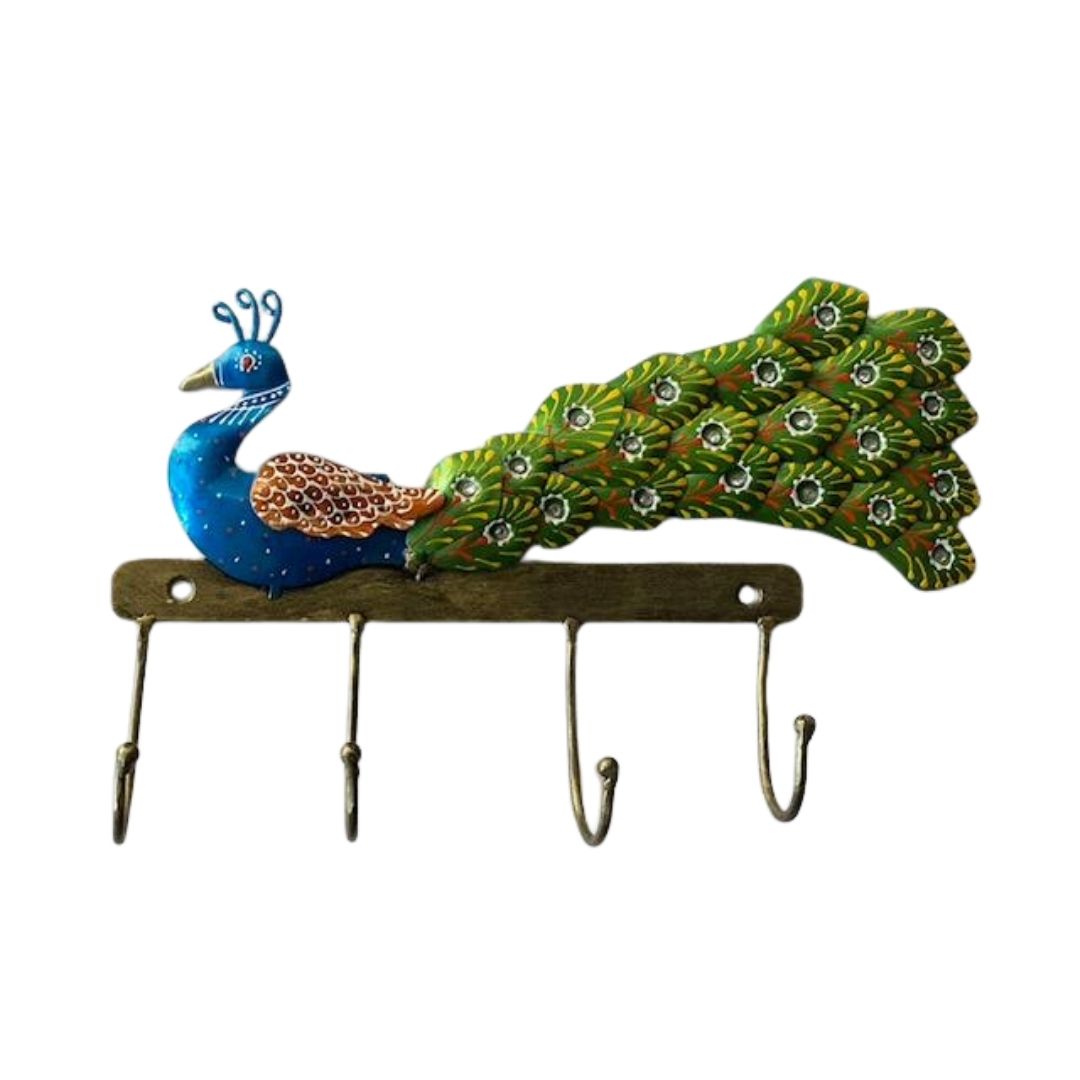 Iron Painted Peacock Wall Hook for Wall Decor Gift 4 Hooks