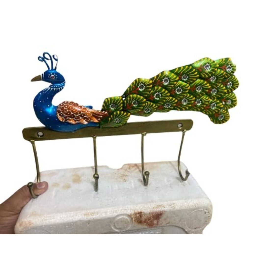 Iron Painted Peacock Wall Hook for Wall Decor Gift 4 Hooks