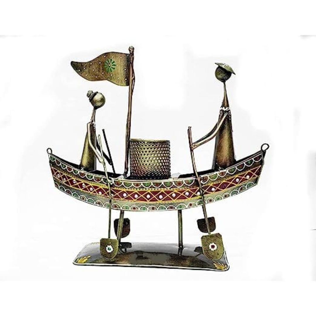 Iron Painted Pen Stand β Lady Gents Boat for Tabletop