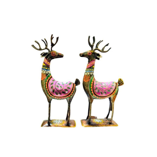 IRON PAINTED SITTING DEER (SET OF 2 )