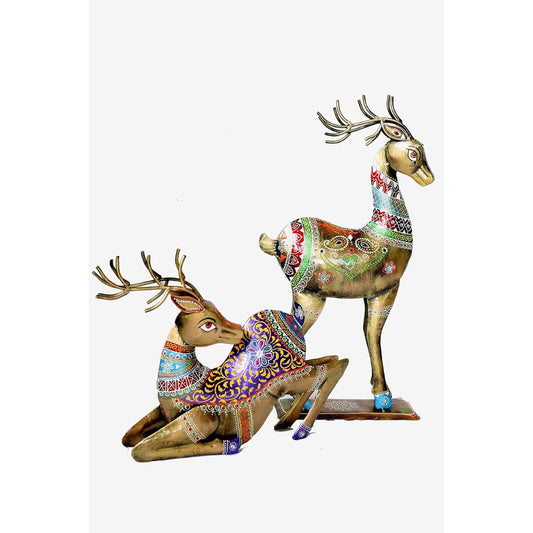 Iron Painted Sitting Deer Set of 2 for Gift, Decoration