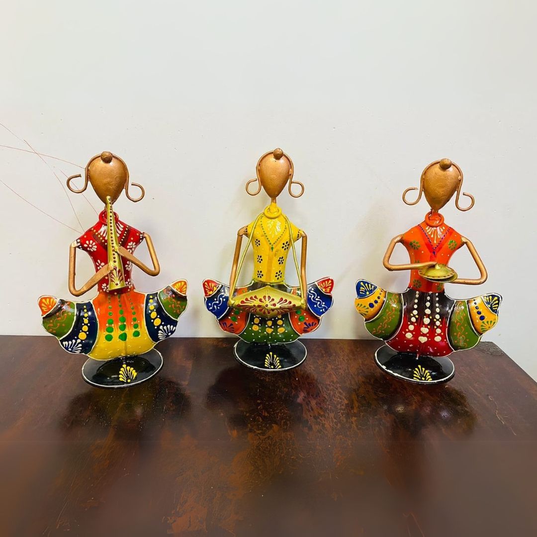 Iron Painted Sitting Doll Set of 3 Mini Gift & Home Decor