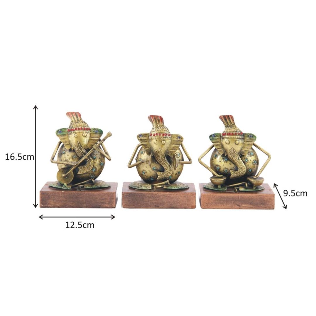 Iron Painted Sitting Ganesh Set of 3 Handicraft Showpieces