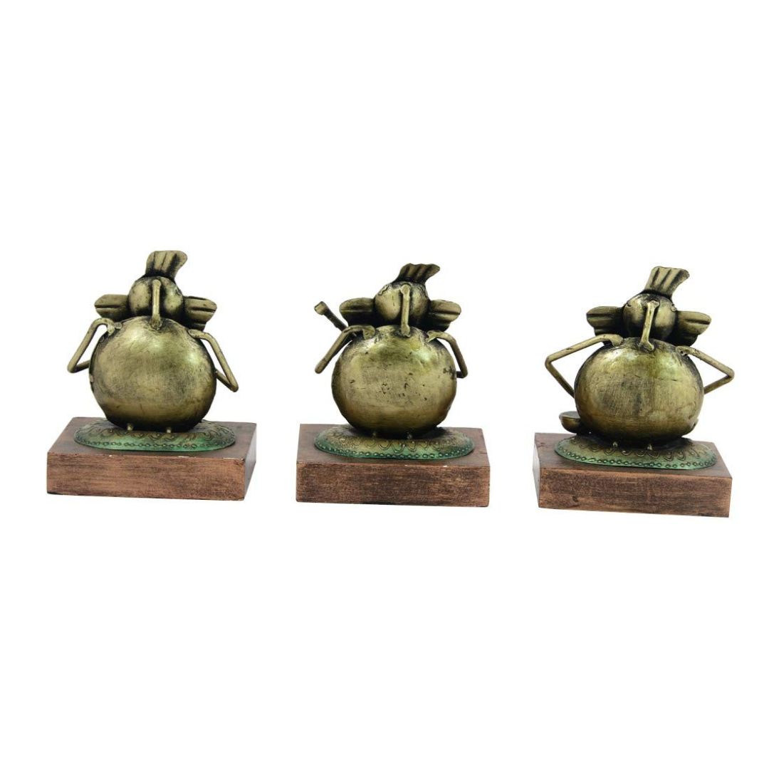 Iron Painted Sitting Ganesh Set of 3 Handicraft Showpieces