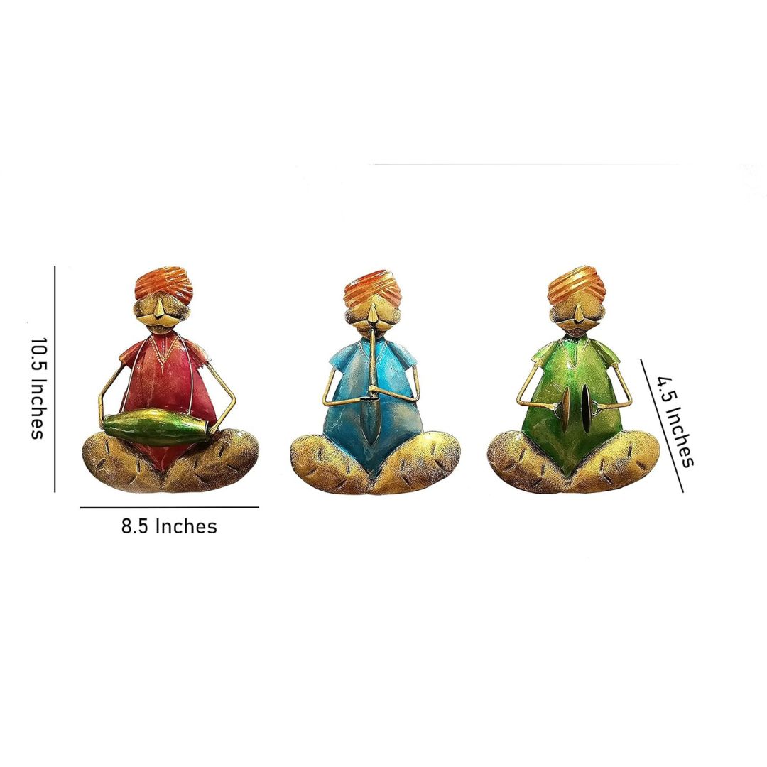Iron Painted Wall Musical Man Set of 3 for Home Decor