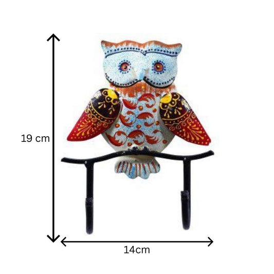 Iron Painted Wall Owl Key Holder with 2 Hooks for Wall Decor