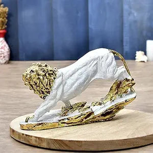 King Lion White Antique Finish Statue Sculpture for Home Decor
