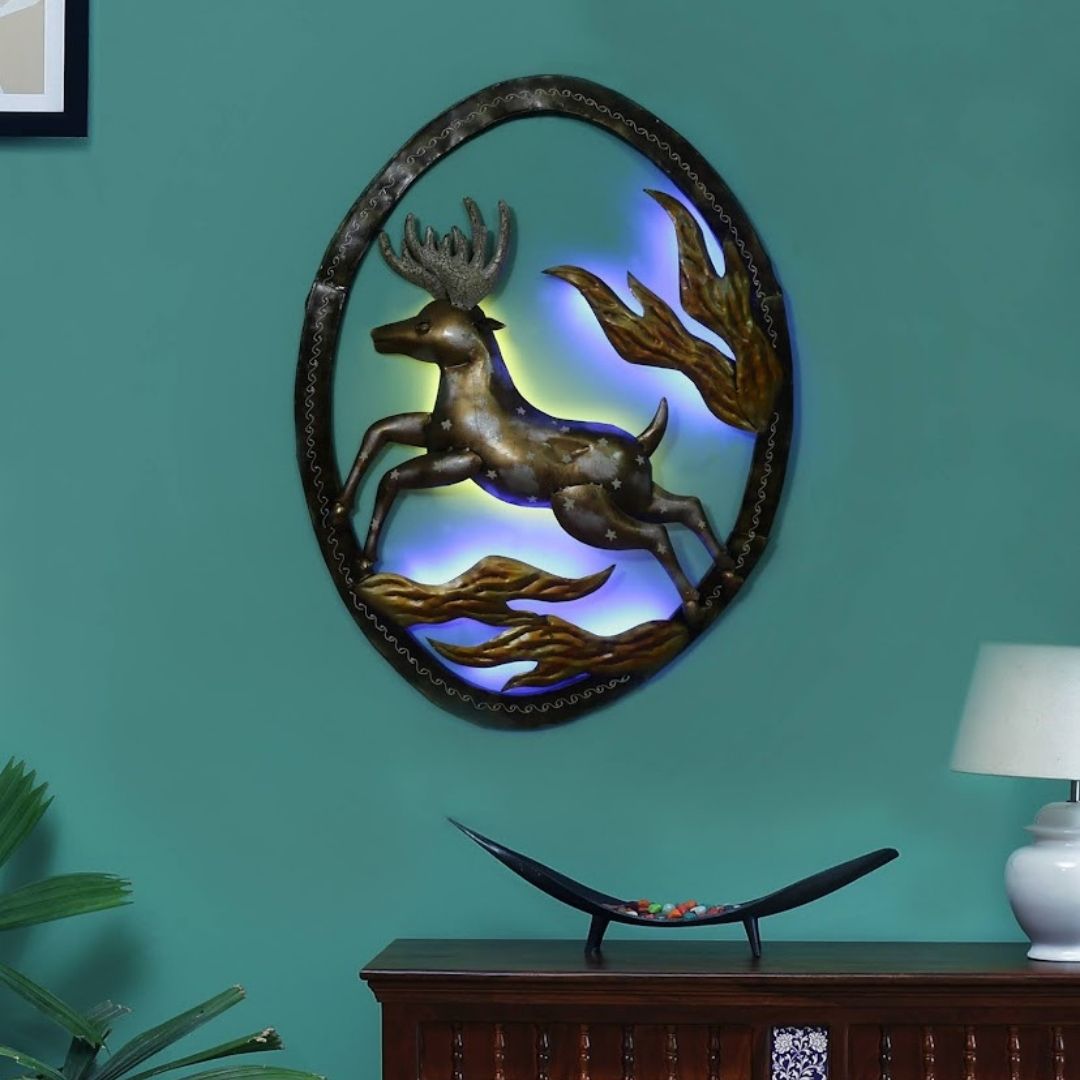 LED Deer Wall Hanging Metal Wall Art with Backlight Decor