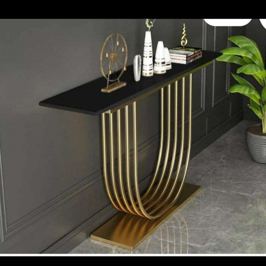 Metal Console Sofa Table with Wood Top for Hallway & Living