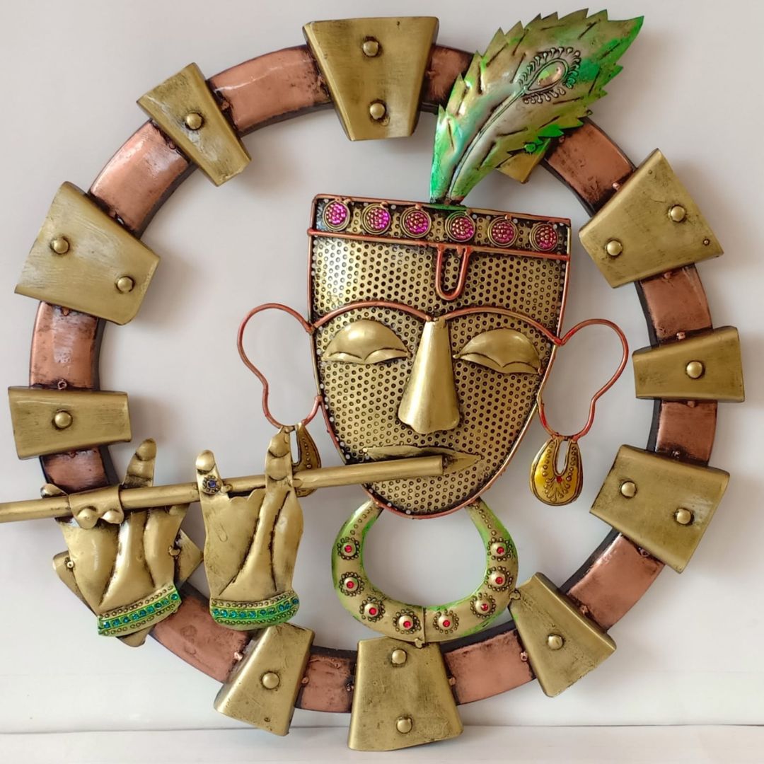 Metal Krishna Wall Art Flute Design for Home Décor