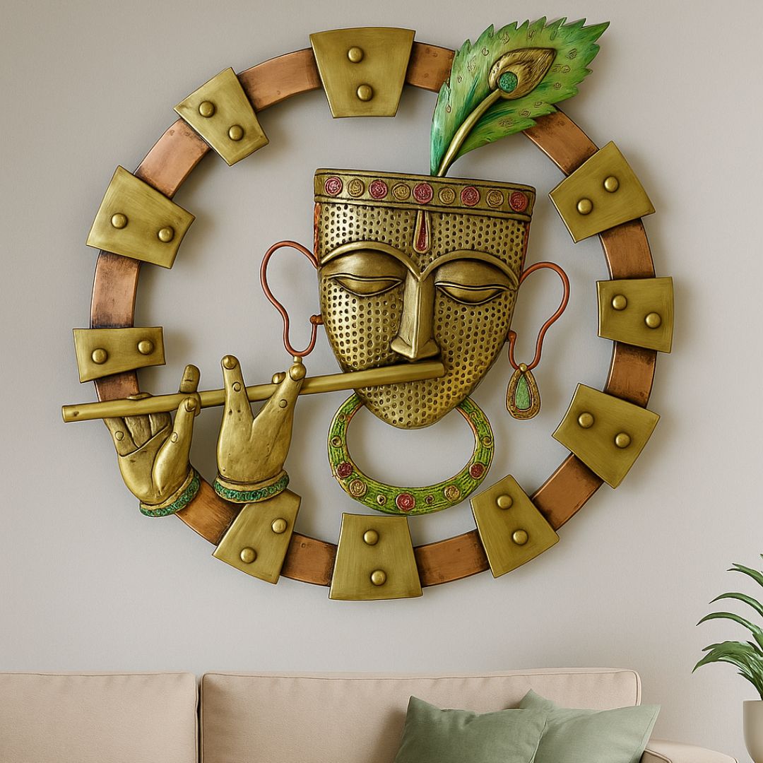 Metal Krishna Wall Art Flute Design for Home Décor