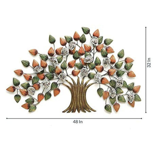 Metallic Tree Wall Art with Colorful Leaves & Crystal Decor
