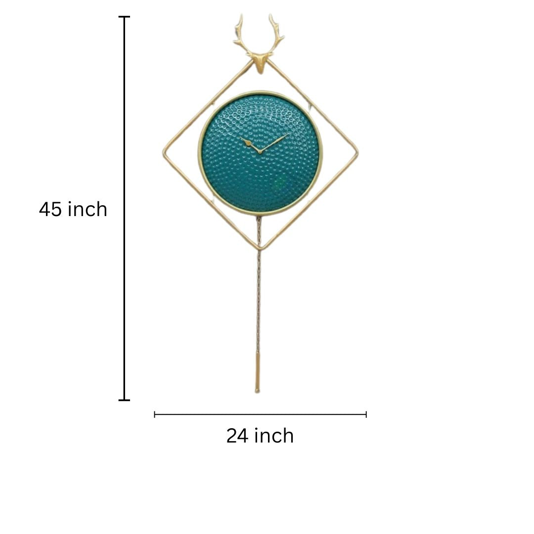 Modern Golden Deer Wall Clock with Textured Blue Dial for Home Decor