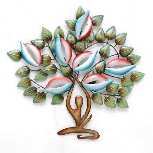 Multicolor LED Yoga Tree Metal Wall Art for Home Decor