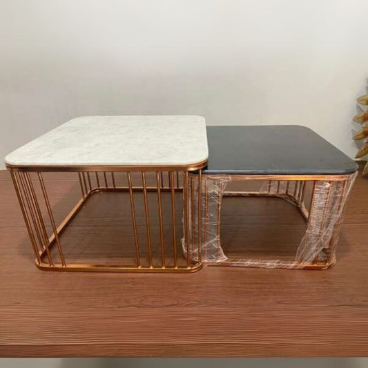 Nesting Centre Table with Marble Top & Gold Finish