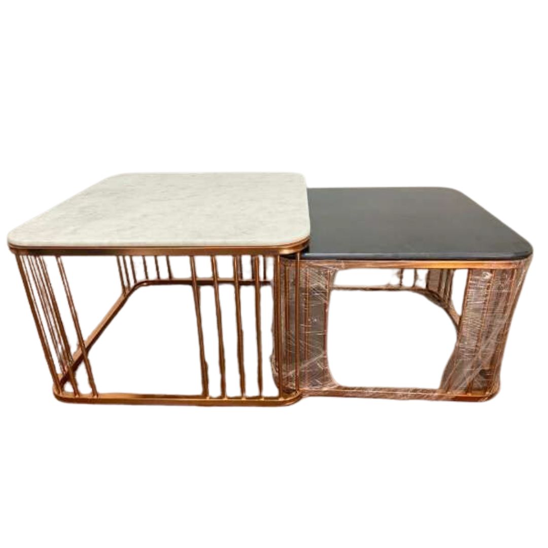 Nesting Centre Table with Marble Top & Gold Finish