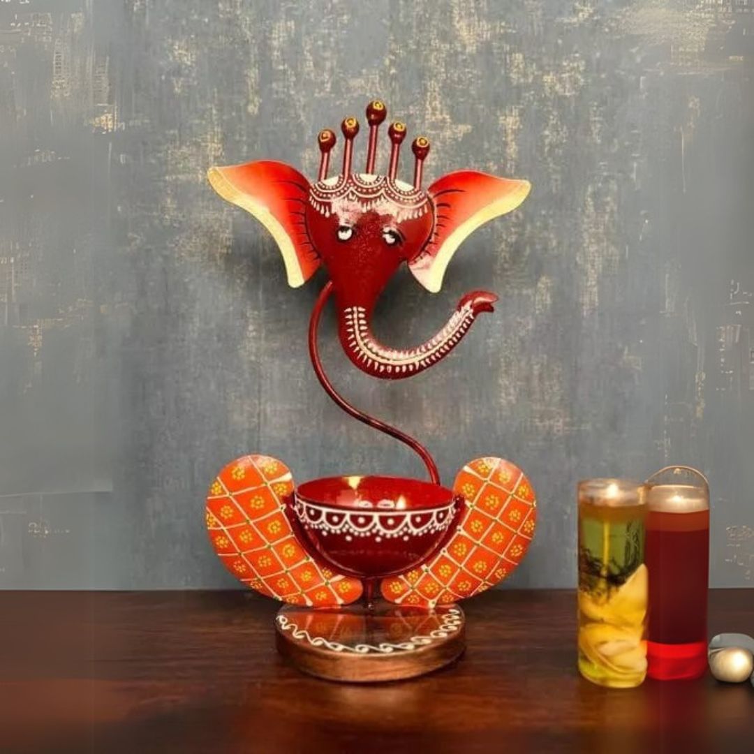 Red Iron Ganesha Decor Perfect for Gift & Office Use