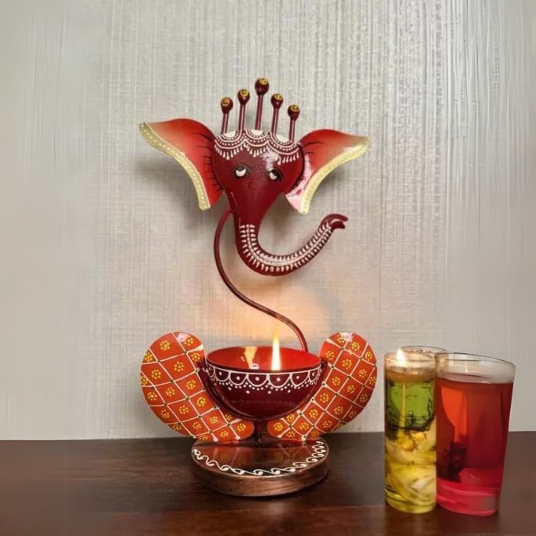 Red Iron Ganesha Decor Perfect for Gift & Office Use