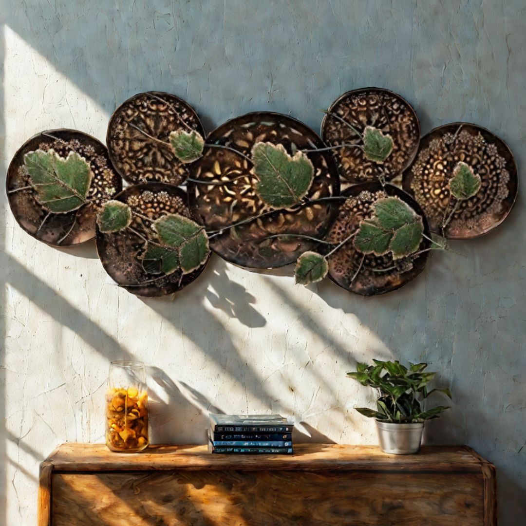 Round LED Leaf Wall Art Panel for Home Decoration