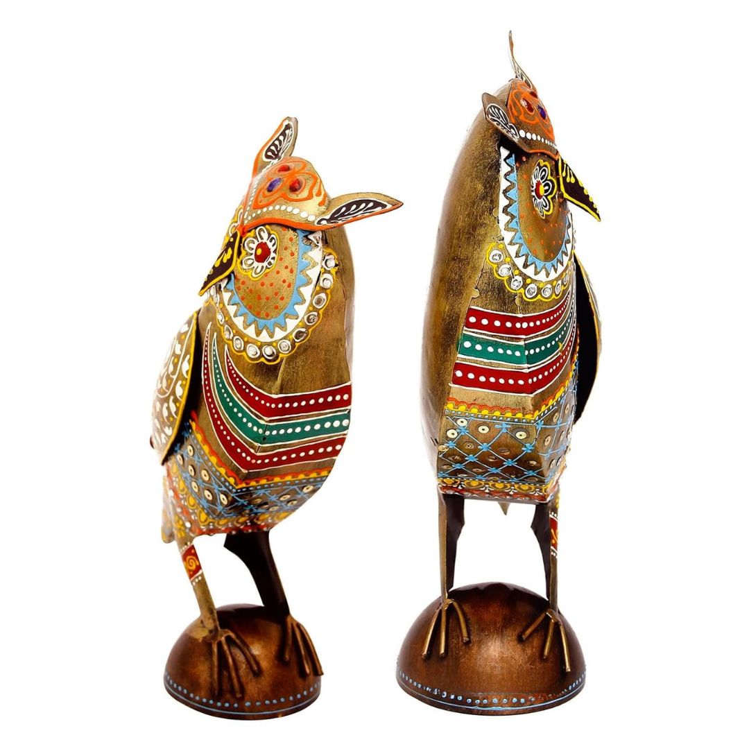 Set of 2 Iron Painted Owl Showpiece for Drawing Room